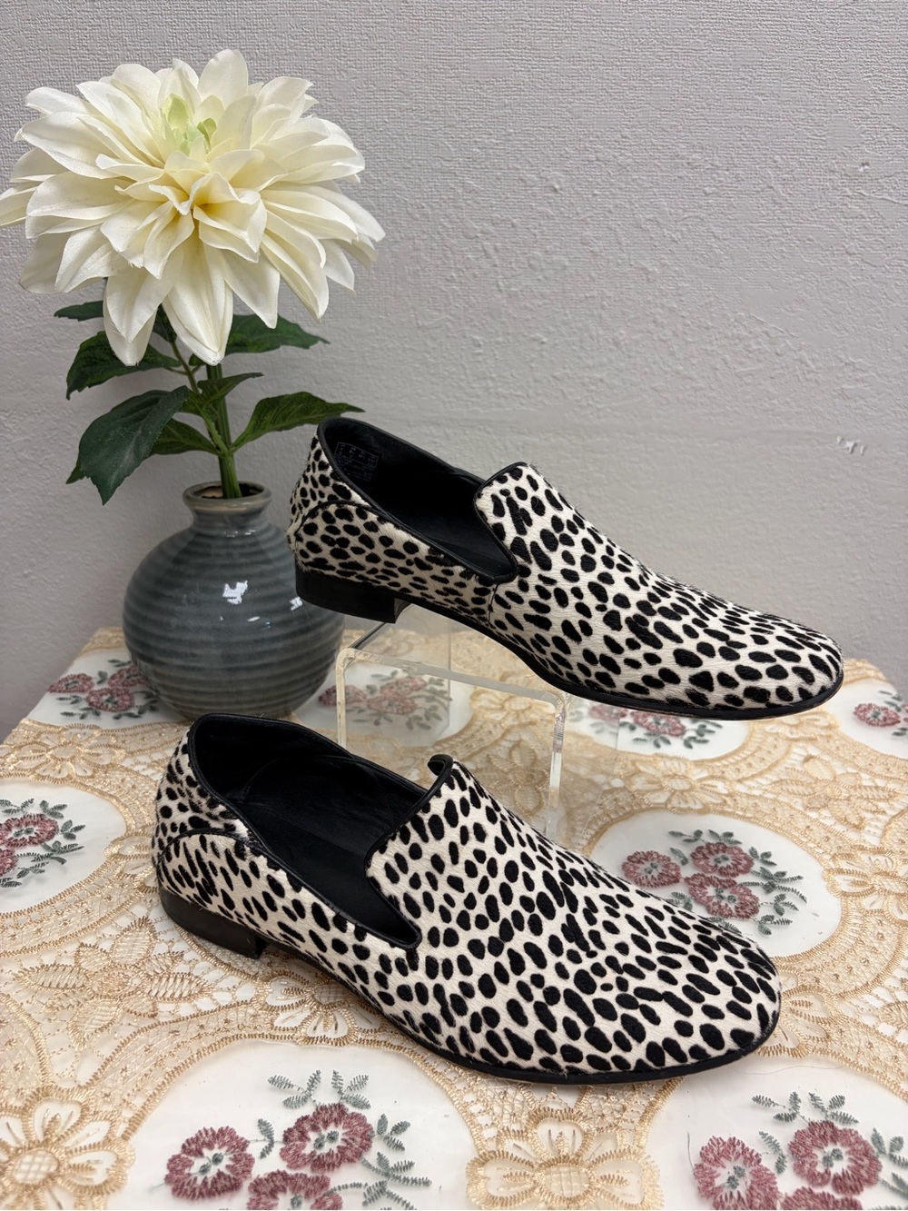 Clarks Pure Viola Black-and-White Animal Print Loafers